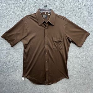 Vtg 60s 70s JCPenney Shirt Green Ultressa Polyester Disco Stretch Large Mens Med